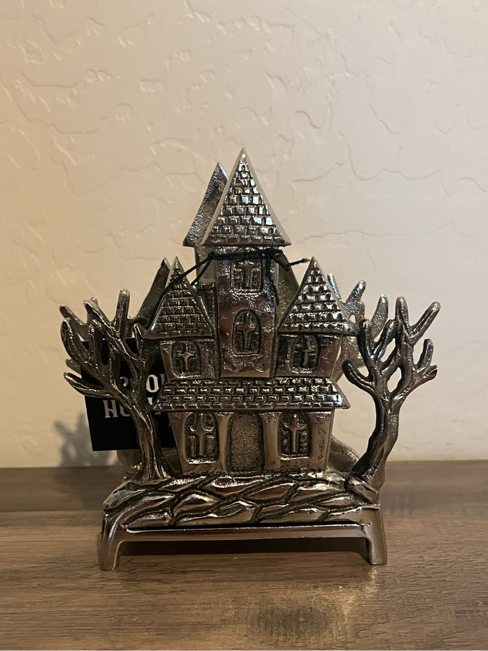 Spooky Hollow Haunted House Silver Metal Napkin Holder Halloween Table Decor